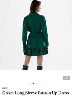 Zara Emerald Long Sleeve Tie-Waist Shirt Dress